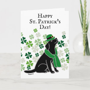 Sint Patrick's Day Stylish Black Labrador Clovers Kaart