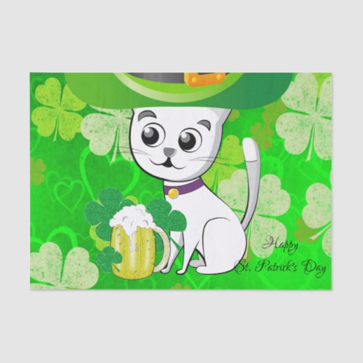 Sint Patrick's Day Tissue Paper Cat Beer Tissuepapier (Voorkant)