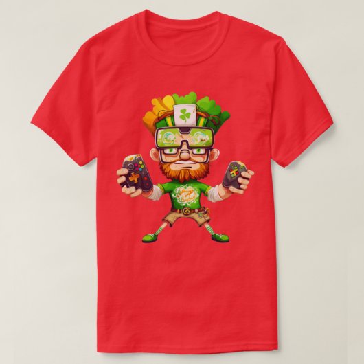Sint Patricks Day Video Game Shirt Gamer Leprechau (Design voorkant)