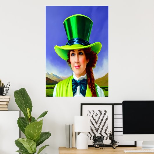 Sint Patrick's Day Vrouwen Groene pet | AI Art. Poster (Thuiskantoor)