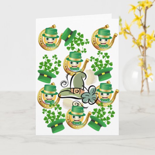 Sint Patrick's Day Wenskaart Hoefijzer Kaart (Gele Bloem)