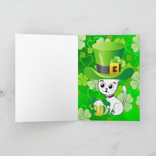 Sint Patrick's Day Wenskaart ShamrockCat Beer Kaart (Binnen)