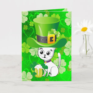 Sint Patrick's Day Wenskaart ShamrockCat Beer Kaart