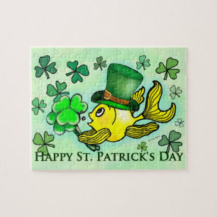 Sint Patrick's Green leprechaun goldfish & shamroc Legpuzzel
