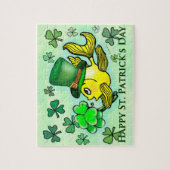 Sint Patrick's Green leprechaun goldfish & shamroc Legpuzzel (Verticaal)