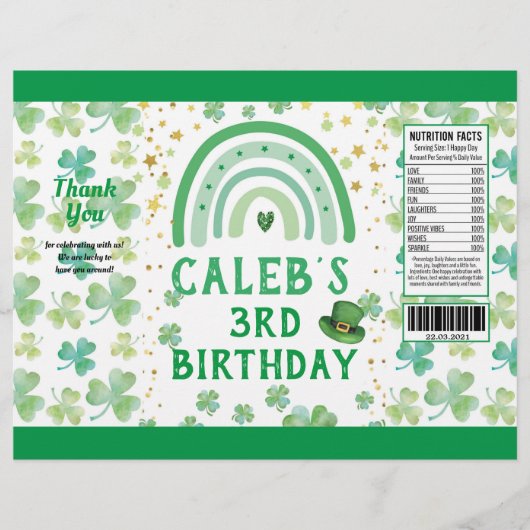 Sint Patrick's Kind Birthday Party Chip Bag Wrappe Flyer (Voorkant)
