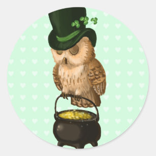 Sint-Patrick's owl Leprechaun Ronde Sticker