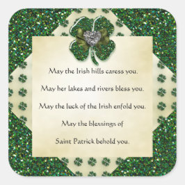 Sint-Patrick's Sparkly Shamrock/Heart Irish Vierkante Sticker
