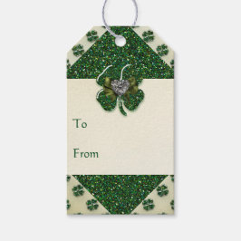 Sint Patrick's Sparkly Shamrock with Heart Cadeaulabel