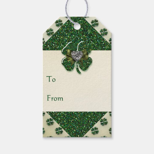 Sint Patrick's Sparkly Shamrock with Heart Cadeaulabel (Voorkant)