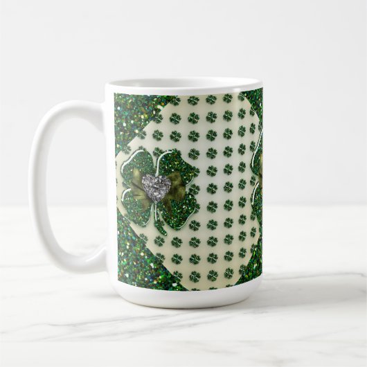 Sint Patrick's Sparkly Shamrock with Heart Koffiemok (Links)