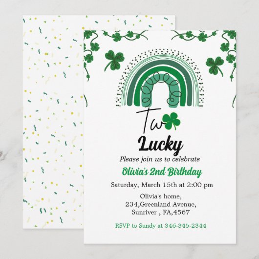 Sint Patrick's tweede verjaardag feest twee met ge Kaart (Voorkant / Achterkant)