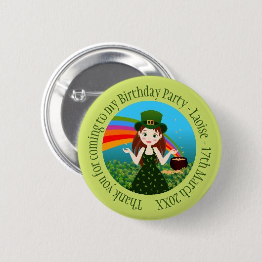 Sint Patrick's verjaardagsmeisje Dank je Ronde Button 5,7 Cm (Voorkant /achterkant)