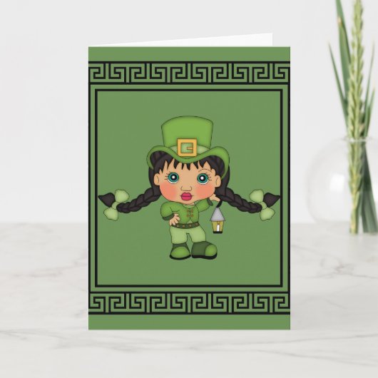 Sint-Patricksdag Meisje Leprechaun Kaart (Voorkant)