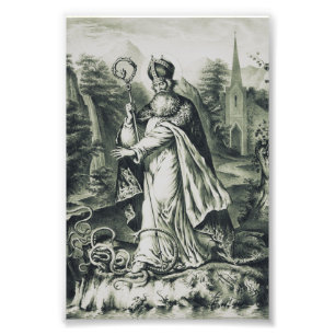 Sint-Patrickus verjaagt slangen Vintage Gravure A Foto Afdruk