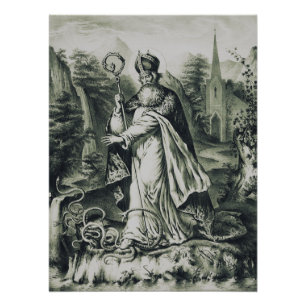 Sint-Patrickus verjaagt slangen Vintage Gravure A Perfect Poster