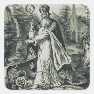 Sint-Patrickus verjaagt slangen Vintage Gravure A Vierkante Sticker
