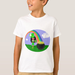 Sint Pat's Day Brunette Girl Leprechaun met Regenb T-shirt