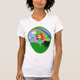 Sint Pat's Day Redhead Girl Leprechaun met Regenbo T-shirt