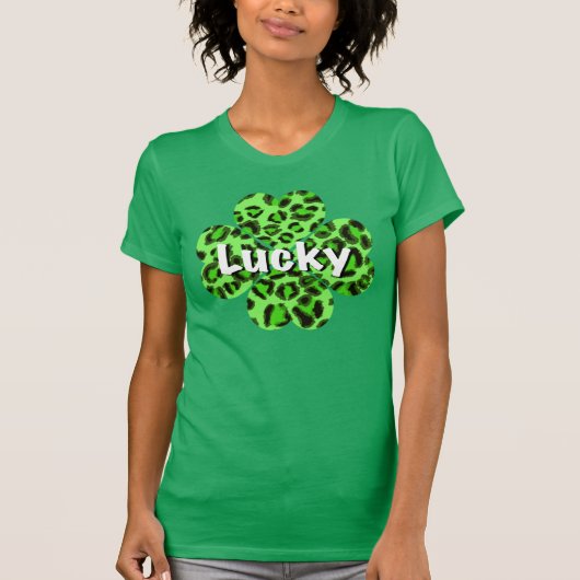Sint Patty's dag Groene cheetah leopard shamrock T-shirt (Voorkant)
