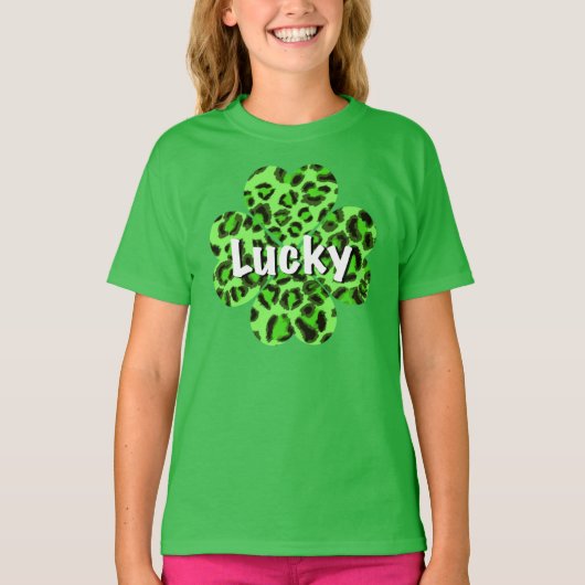 Sint Patty's dag Groene cheetah leopard shamrock T-shirt (Voorkant)