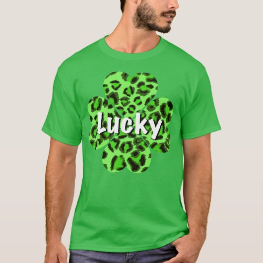 Sint Patty's dag Groene cheetah leopard shamrock T-shirt (Voorkant)
