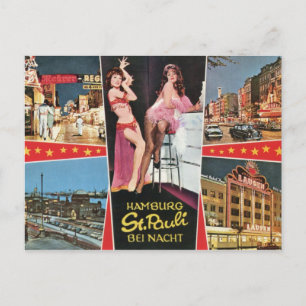 Sint-Pauli door Night, Hamburg, Vintage Duitsland Briefkaart