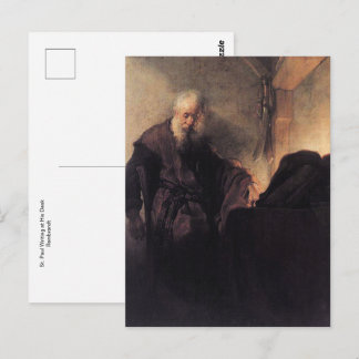 Sint Paulus aan zijn schrijftafel door Rembrandt b Briefkaart