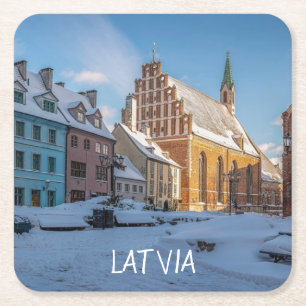 Sint-Peter kerk in de winter in Riga, Letland Kartonnen Onderzetters