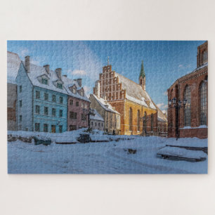 Sint-Peter kerk in de winter in Riga, Letland Legpuzzel