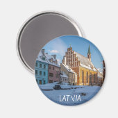 Sint-Peter kerk in de winter in Riga, Letland Magneet (Voorkant / Achterkant)