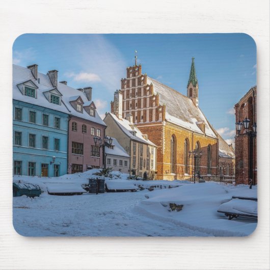 Sint-Peter kerk in de winter in Riga, Letland Muismat (Voorkant)