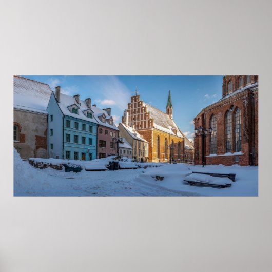 Sint-Peter kerk in de winter in Riga, Letland Poster (Voorkant)