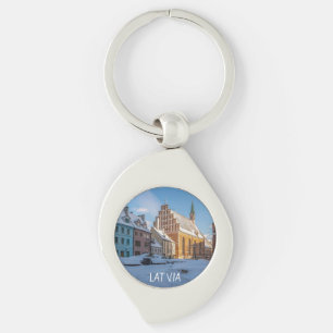 Sint-Peter kerk in de winter in Riga, Letland Sleutelhanger
