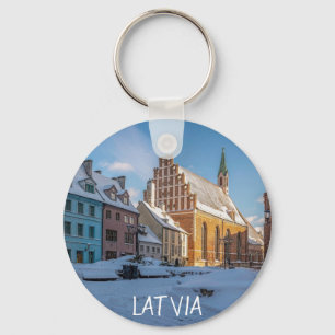 Sint-Peter kerk in de winter in Riga, Letland Sleutelhanger