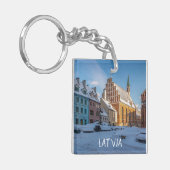 Sint-Peter kerk in de winter in Riga, Letland Sleutelhanger (Voorkant Links)
