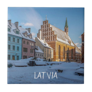 Sint-Peter kerk in de winter in Riga, Letland Tegeltje