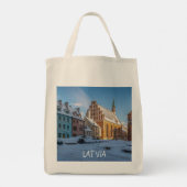 Sint-Peter kerk in de winter in Riga, Letland Tote Bag (Achterkant)