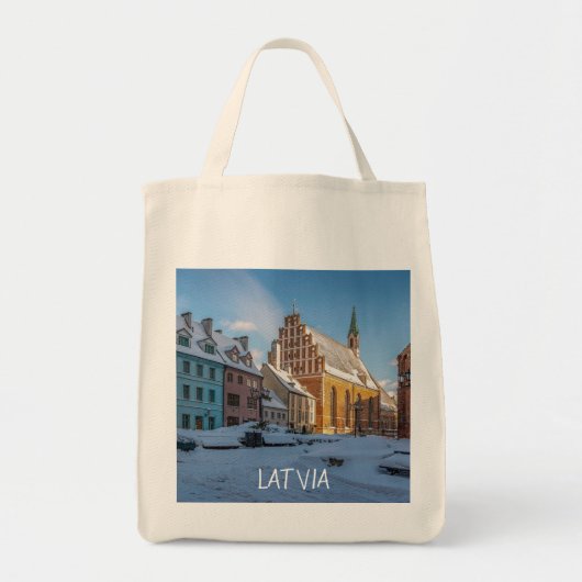 Sint-Peter kerk in de winter in Riga, Letland Tote Bag (Voorkant)