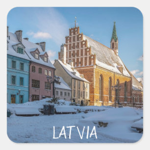 Sint-Peter kerk in de winter in Riga, Letland Vierkante Sticker