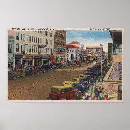 Sint-Petersburg, FL - Uitzicht van Central Ave w/ Poster (Voorkant)