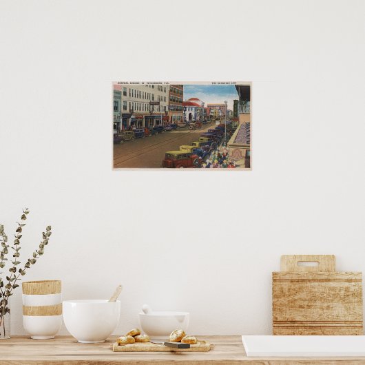 Sint-Petersburg, FL - Uitzicht van Central Ave w/ Poster (Keuken)