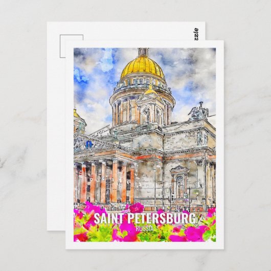 Sint-Petersburg Rusland Travel Place Waterverf Briefkaart (Voorkant / Achterkant)