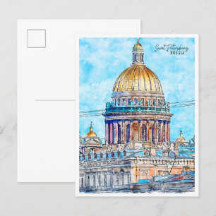 Sint-Petersburg Rusland vintage reizen waterverf Briefkaart