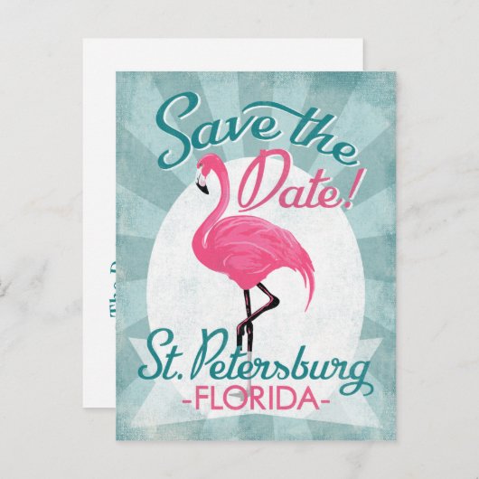Sint-Petersburg sparen de Datum roze Flamingo Aankondigingskaart (Voorkant / Achterkant)
