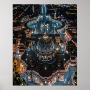 Sint-Pietersbasiliek en -plein 's nachts Poster