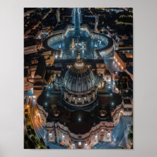 Sint-Pietersbasiliek en -plein 's nachts Poster