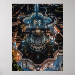 Sint-Pietersbasiliek en -plein 's nachts Poster