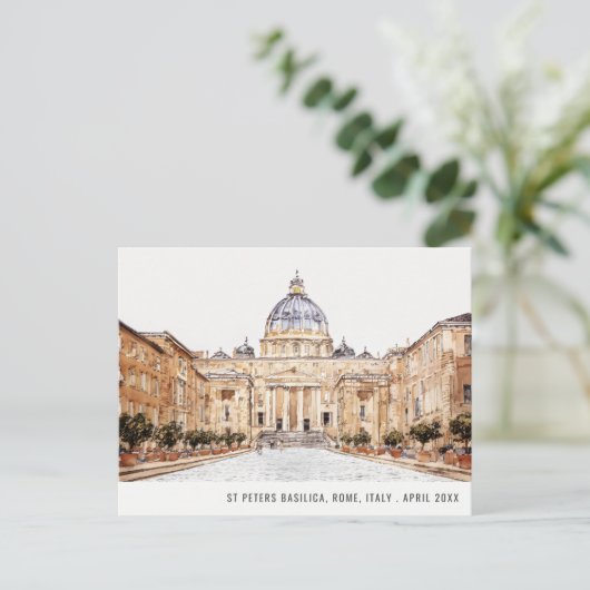 Sint-Pietersbasiliek Rome Italië Aquarel Reizen Briefkaart (Staand voorkant)