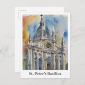 Sint-Pietersbasiliek Vaticaan Waterverf Reizen Briefkaart (Voorkant / Achterkant)